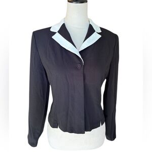 Vintage JONES NY Black & White Contrast Collar Jacket | Clean Girl Aesthetic